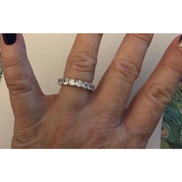 New DIAMONIQUE 6Ct Cushion Cut Sim Diamond Eternity Band Ring Sz 10~925SS - Picture 4 of 5